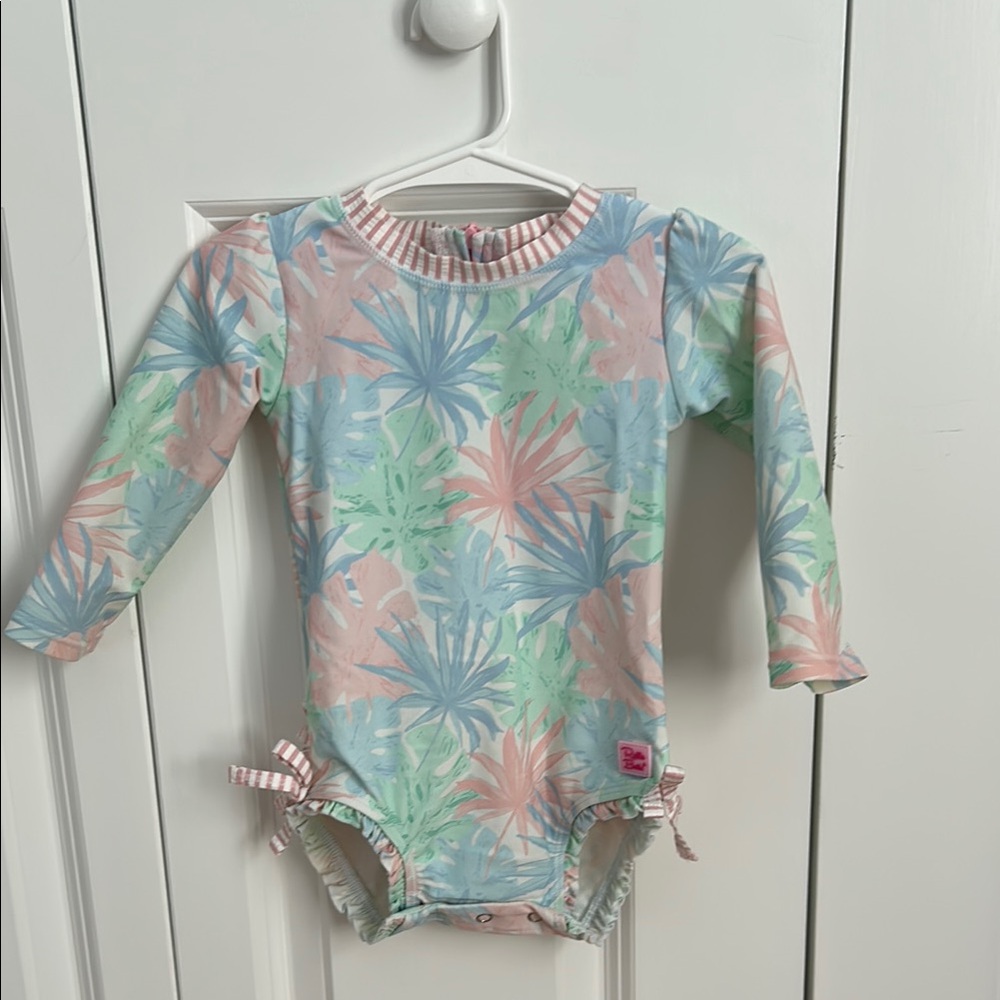 Ruffle Butts Pastel Tropical Rashguard Swimsuit